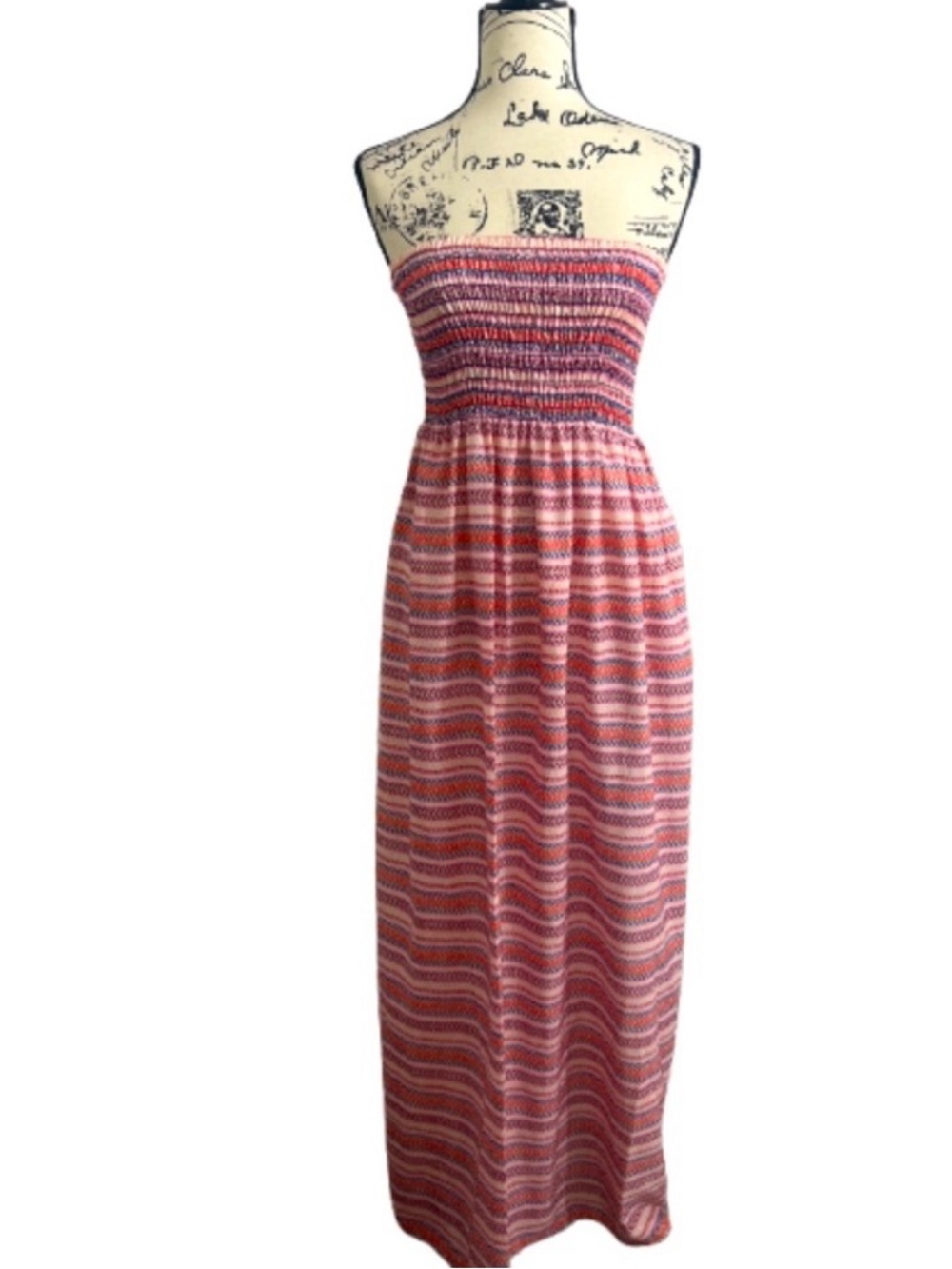 Pronto Y2K Strapless Pink Patterned Smocked‎ Maxi Dress
